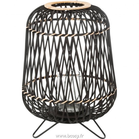 J Line Lanterne Sur Pied Bambou Noir Naturel Medium L36xB36xH49 Jline 12183 by Jolipa 12183