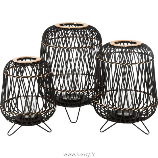 Jolipa J Line Jline Lanterne Sur Pied Bambou Noir Naturel Large
