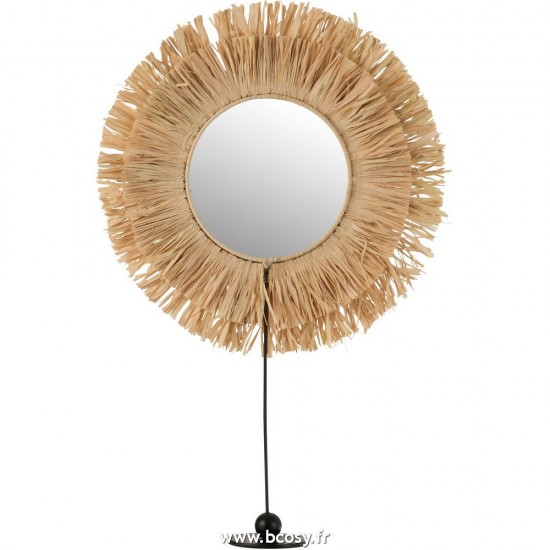 J Line Miroir Sur Pied Rond Rotin Raphia Naturel xB40xH59 Jline 12342 by Jolipa 12342