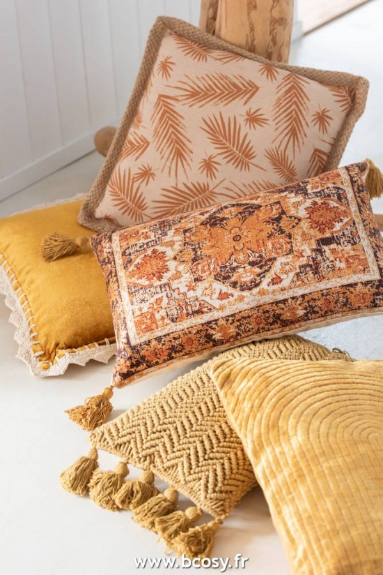 J-Line coussins J Line Coussin Floches Coton Rectangulaire Ocre