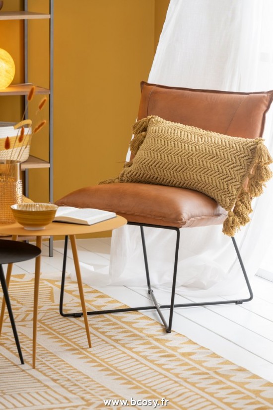 Jolipa J Line Jline Coussin Floches Coton Rectangulaire Ocre