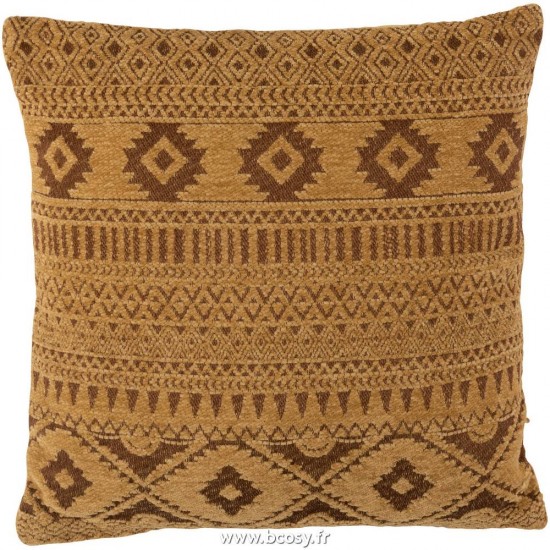 J Line Coussin Ethnique Coton Carre Ocre L45xB45 Jline 12896 by Jolipa 12896