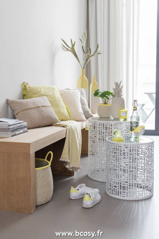 Jolipa J Line Jline Plaid Irregulier Coton Jaune Beige