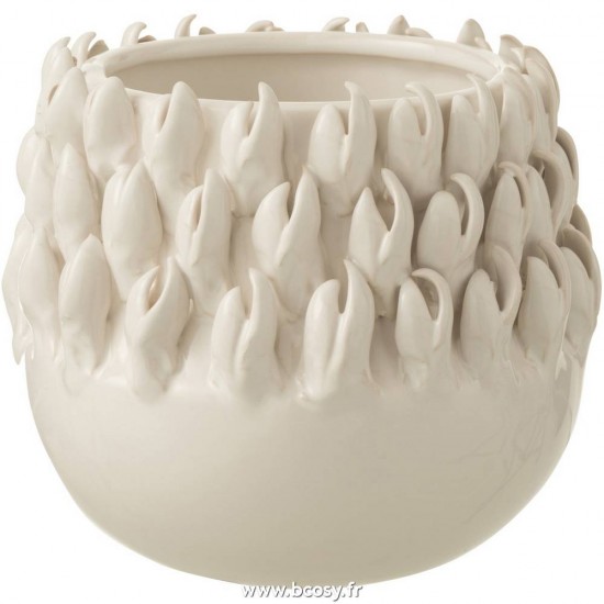 J Line Cachepot Ibiza Ceramique Blanc Large L16xB16xH15 Jline 13002 by Jolipa 13002