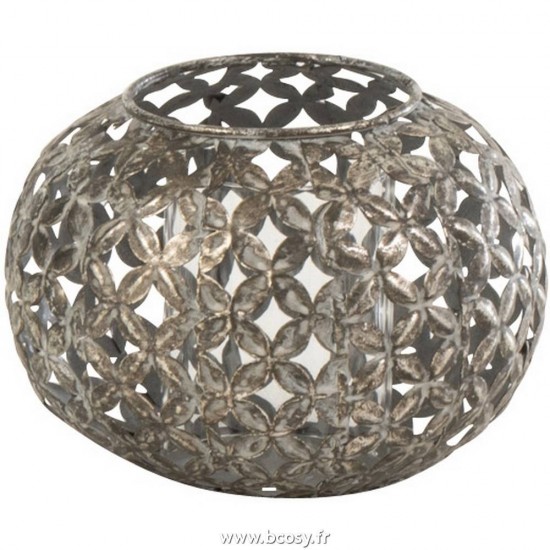 J Line Photophore Ajoure Fleur Metal Gris L14xB14xH10 Jline 13539 by Jolipa 13539