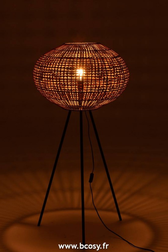 J-Line Lampadaires Lampes Raides Debouts Sur Pied De Sol Jolipa J Line Jline Lampe Trepied Rotin Metal Marron Noir Small