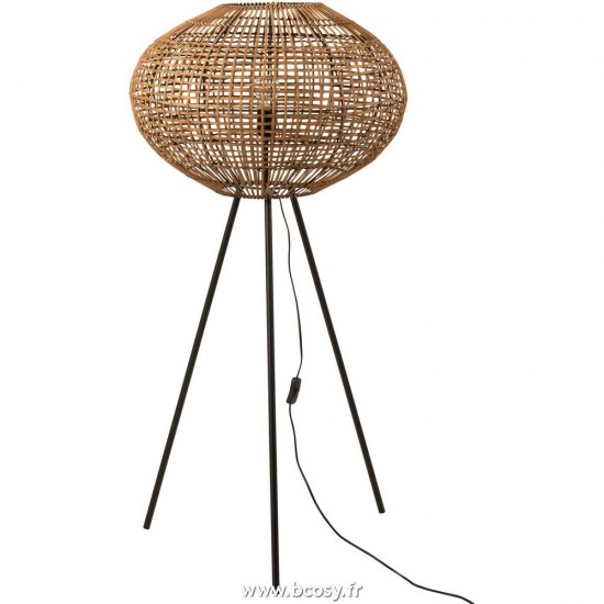 J Line Lampe Trepied Rotin Metal Marron Noir Small L61xB61xH126 Jline 13551 by Jolipa 13551