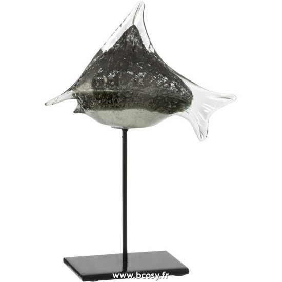 J Line Poisson+Pied Verre Metal Gris Noir Small L22xB8xH30 Jline 13605 by Jolipa 13605