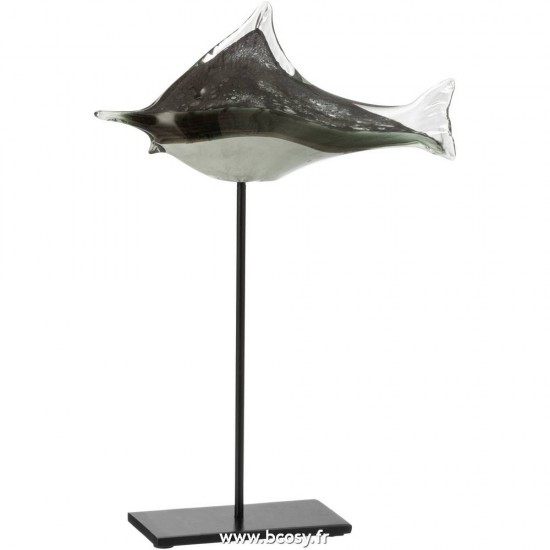 J Line Poisson+Pied Verre Metal Gris Noir Large L29xB8xH41 Jline 13606 by Jolipa 13606
