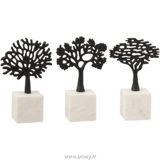 J Line Arbre+Pied Aluminium Marbre Noir Blanc L13xB10xH23 Jline 13841 by Jolipa 13841 Assortiment de 3 pcs