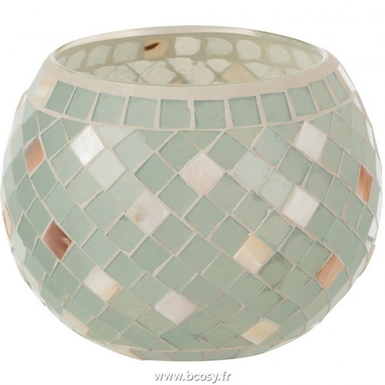 J Line Photophore Mosaiques Rond Verre Gris Nacre L17xB17xH12 Jline 13865 by Jolipa 13865