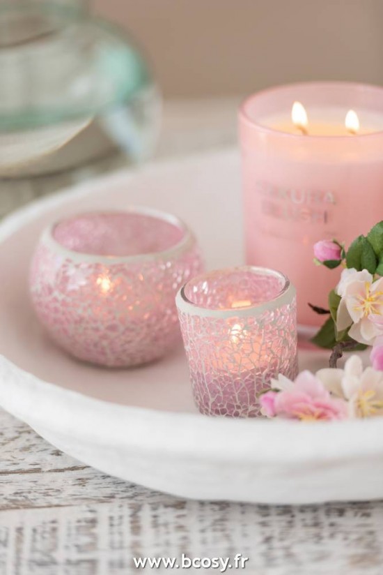 Jolipa J Line Jline Photophore Mosaiques Droit Verre Rose