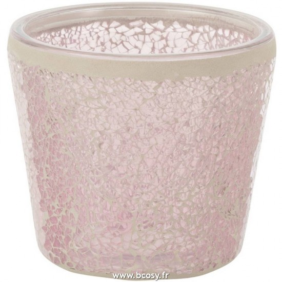 J Line Photophore Mosaiques Conique Verre Rose L14xB14xH12 Jline 13876 by Jolipa 13876