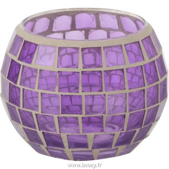 J Line Photophore Mosaiques Rond Verre Mauve Small L11xB11xH8 Jline 13877 by Jolipa 13877