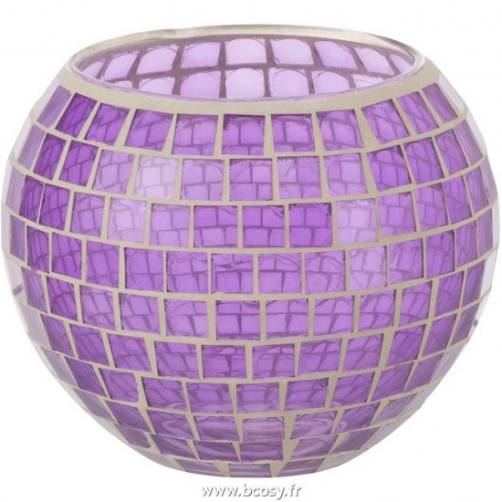 J Line Photophore Mosaiques Rond Verre Mauve Large L15xB15xH12 Jline 13878 by Jolipa 13878