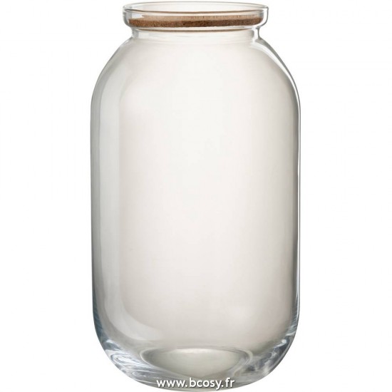 J Line Pot Roxy Decoratif Verre Liege Transparent Large L23xB23xH41 Jline 14023 by Jolipa 14023