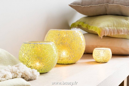 Jolipa J Line Jline Photophore Mosaiques Rond Verre Jaune Small