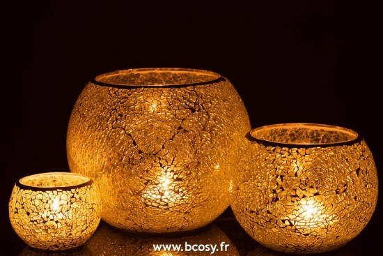 J-Line photophores J Line Photophore Mosaiques Rond Verre Jaune Large