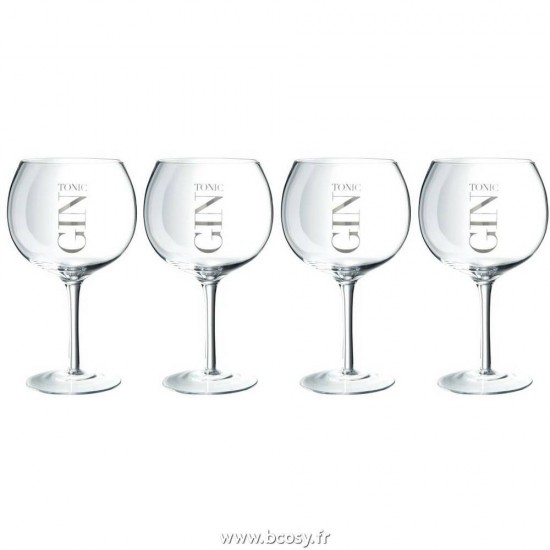 J Line Boite Cadeau 4 Verres A Gin Verre Transparent Argent L13xB13xH22 cm Jline 14041 by Jolipa 14041