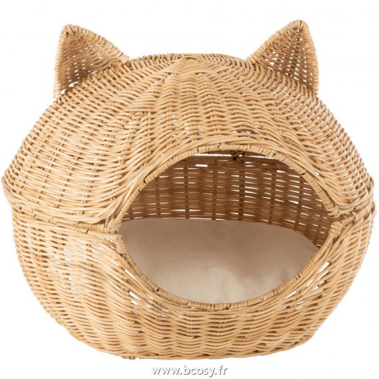 J Line Panier Pour Chat Coussin Rotin Naturel Clair L60xB48xH46 cm JLine 15754 by Jolipa 15754.