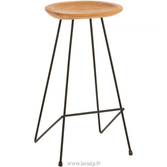 J Line Chaise De Bar Teck Bois Metal Naturel L37xB40xH77 cm Jline 15775 by Jolipa 15775