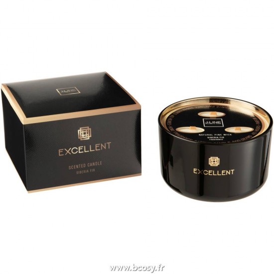 J Line Bougie Parfumee Excellent Siberia Fir Noir Large 40 Heures L14xB14xH9 cm JLine 16118 by Jolipa 16118.
