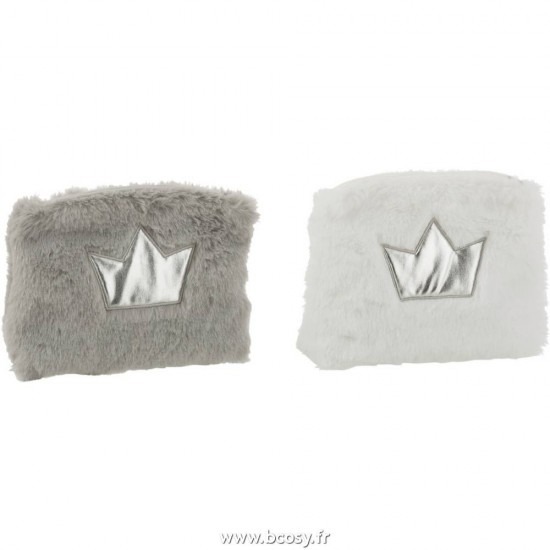 J Line Trousse De Toilette Couronne Peluche Blanc Gris Argent L20xB20xH2 cm JLine 17046 by Jolipa 17046 Assortiment de 2 pcs.