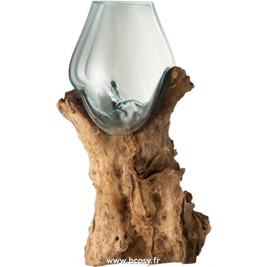 J Line Vase Sur Pied Gamal Bois Verre Recyclé Naturel Transparent Extra Extra Large 80 Jline 1735 by Jolipa 1735