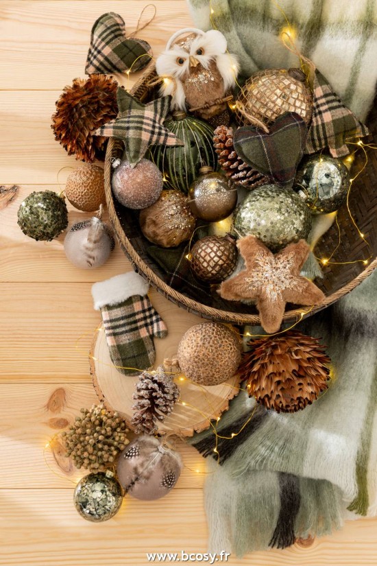 Jolipa Gant Chaussette De Noel Suspendu Quadrille Kaki Marron Assortiment De 4.