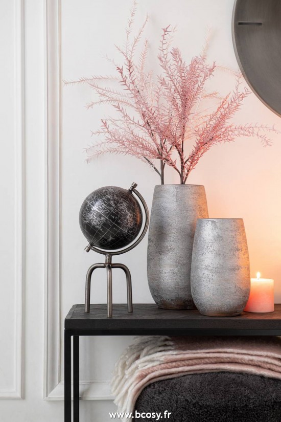 J-Line J Line Grands vases Grand vase Vases hauts Vase haut. Vase Irregulier Rugueux Ceramique Argent Small.