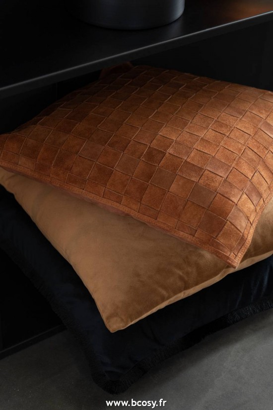 J-Line coussins J Line Coussin Carre Petit Cuir Cognac