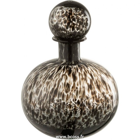 J Line Bouteille Bouchon Pois Decorative Rond Verre Noir L20xB20xH29 cm JLine 18642 by Jolipa 18642.