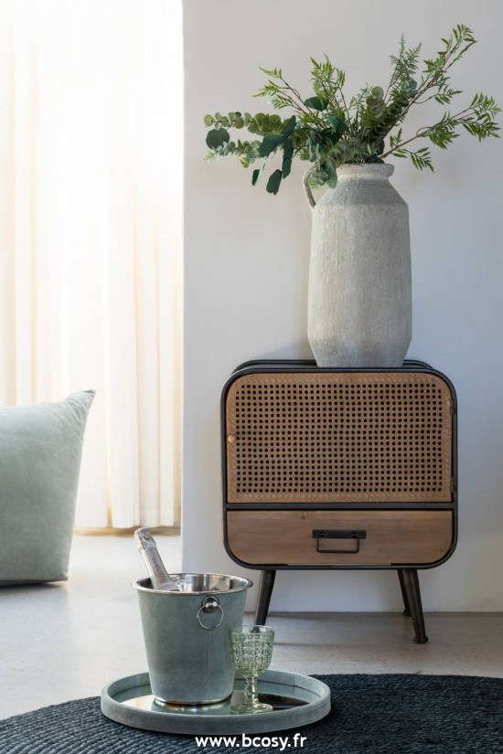 J-Line Tavolino 1 Cassetto Metallo/Legno Nero/Naturale