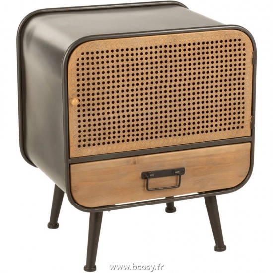 J Line Table Gigogne 1 Tiroir Metal Bois Noir Naturel L50xB39xH59 cm Jline 19484 by Jolipa 19484