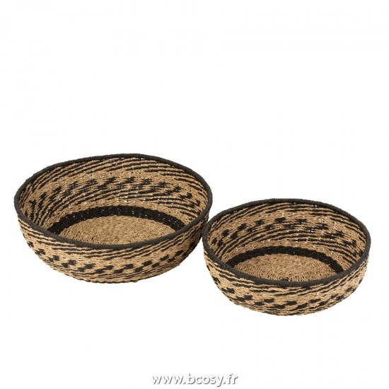 J Line Set de 2 Panier Bas Zostere Naturel Noir L46xB46xH14 cm Jline 20177 by Jolipa 20177