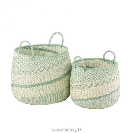 J Line Set de 2 Panier Anse Zostere Beige Vert L38xB38xH38 cm Jline 20178 by Jolipa 20178