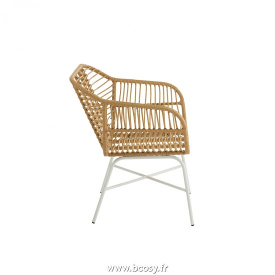 J-Line chaises de repas Jolipa J Line Jline Chaise D Exterieur Rachelle Metal Plastique Nature Blanc