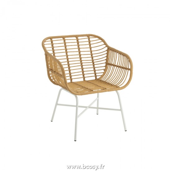 J Line Chaise D'Exterieur Rachelle Metal Plastique Nature Blanc L70xB66xH82 cm Jline 20351 by Jolipa 20351