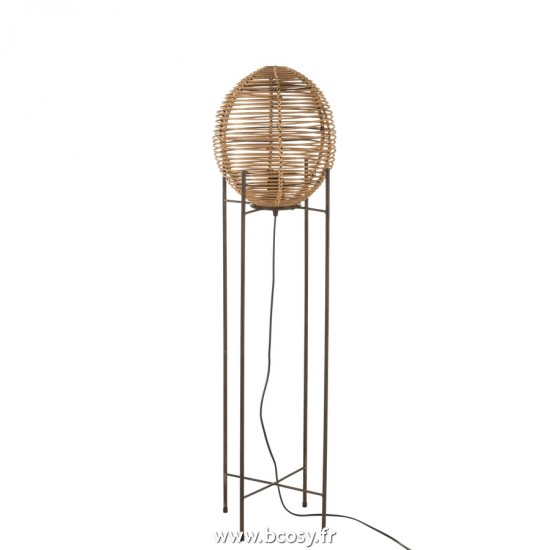 J Line Lampe Sur Pied Avec Cadre Metal Rotin Naturel L30xB30xH115 cm Jline 20397 by Jolipa 20397