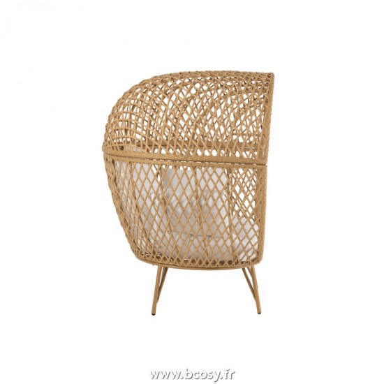 J-Line chaises lounges Jolipa J Line Jline Chaise Lounge Coussins Eva Metal Roseau Beige