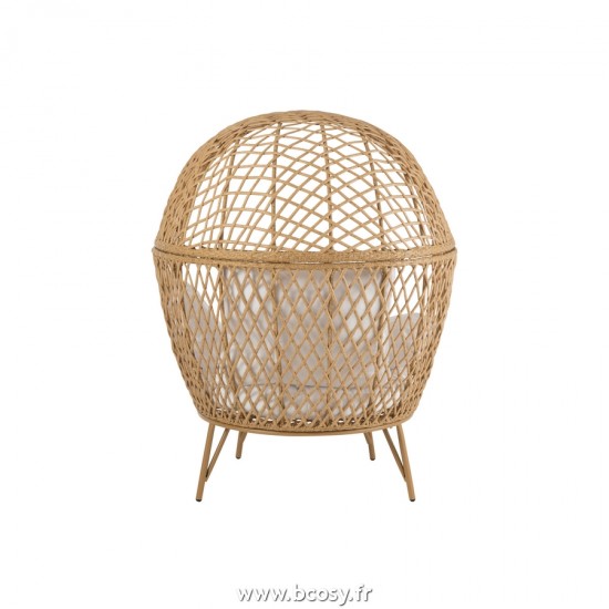 Jolipa J Line Jline Chaise Lounge Coussins Eva Metal Roseau Beige