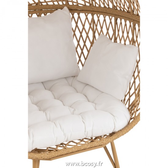 J-Line Sedia Lounge + Cuscini Eva Metallo/Rattan Beige