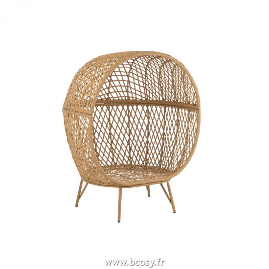 J-Line Loungechair+Cushions Eva Metal/Reed Beige