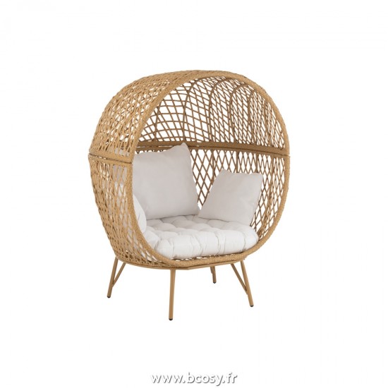 J Line Chaise Lounge Coussins Eva Metal Roseau Beige L106xB106xH146 cm Jline 20718 by Jolipa 20718