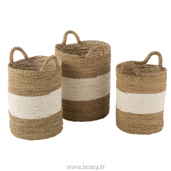 J Line Set de 3 Paniers Zostere Blanc Naturel L38xB38xH58 cm Jline 20747 by Jolipa 20747