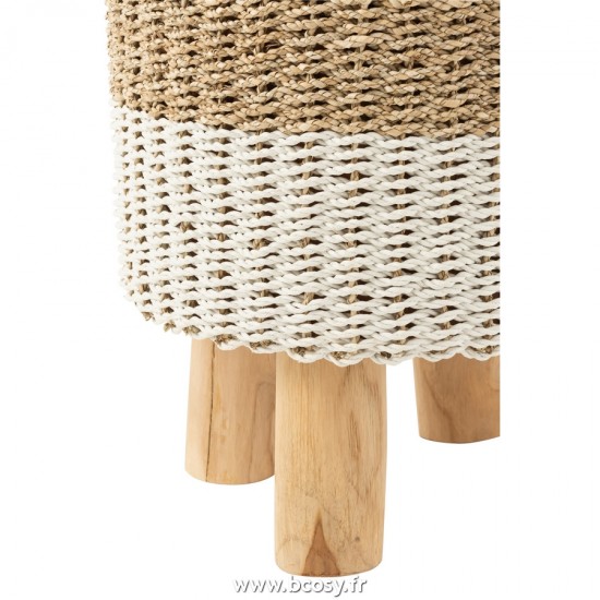 J-Line tabourets ronds Jolipa J Line Jline Tabouret Rond Zostere Blanc Naturel