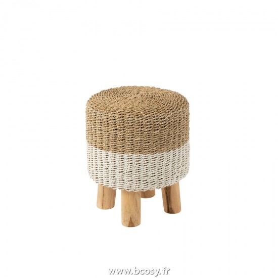 J Line Tabouret Rond Zostere Blanc Naturel L45xB45xH52 cm Jline 20749 by Jolipa 20749