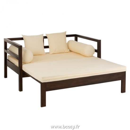 Jolipa Divano/Letto Conie Materasso + 4 Cuscini Legno Di Mango Marrone Scuro