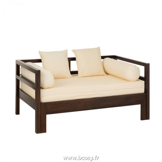 J Line Sofa Lit Conie Matelas 4 Coussins Manguier Brun Foncé L163xB97xH85 cm Jline 20794 by Jolipa 20794
