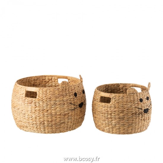 J-Line paniers de rangement Jolipa J Line Jline Set De 2 Paniers Chat Jacinthe D Eau Naturel